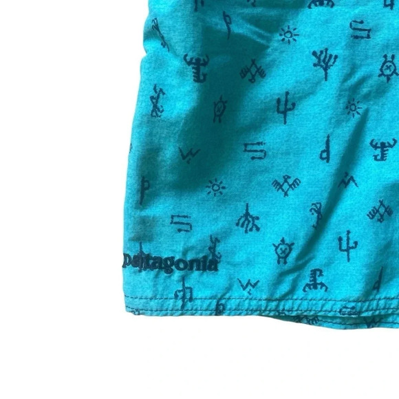 Patagonia Classic Wayfarers Board Shorts Swim Blue Hieroglyphics Mens Size 32 - Picture 4 of 7